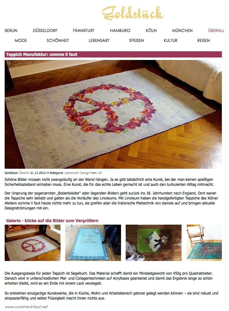 Artikel über Suleika Ulmen in Goldstück & Schöner Wohnen Online, 2012 (1/2)