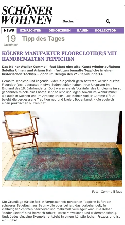 Artikel über Suleika Ulmen in Goldstück & Schöner Wohnen Online, 2012 (2/2)
